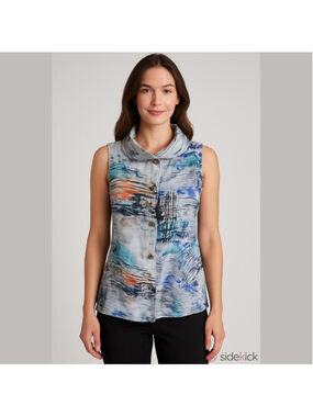 Women's Parsley & Sage Sleeveless Top Size M Gray Blue Button Up